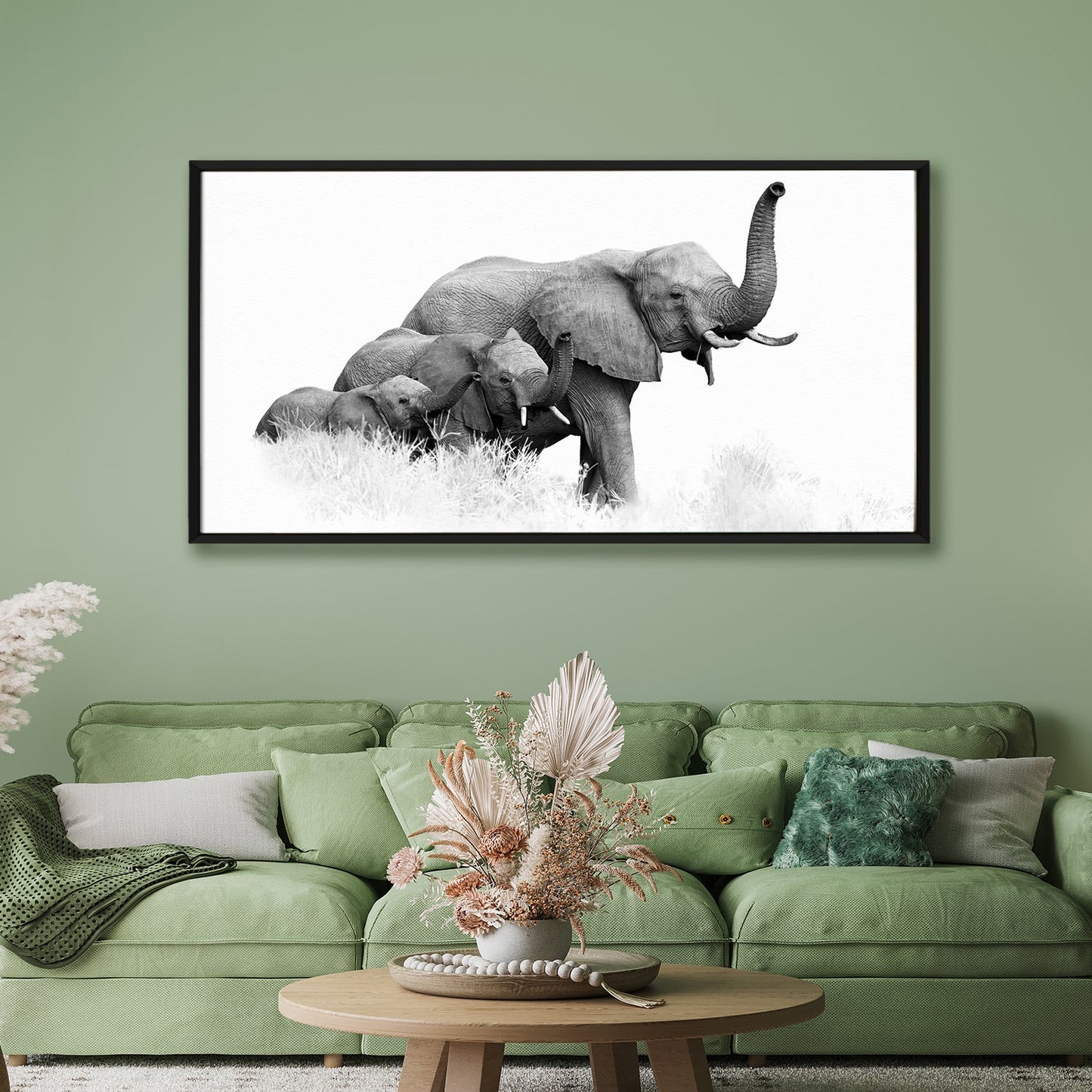 Elephant Vastu Wildlife Canvas Wall Painting Framed 24 x 48 Inch