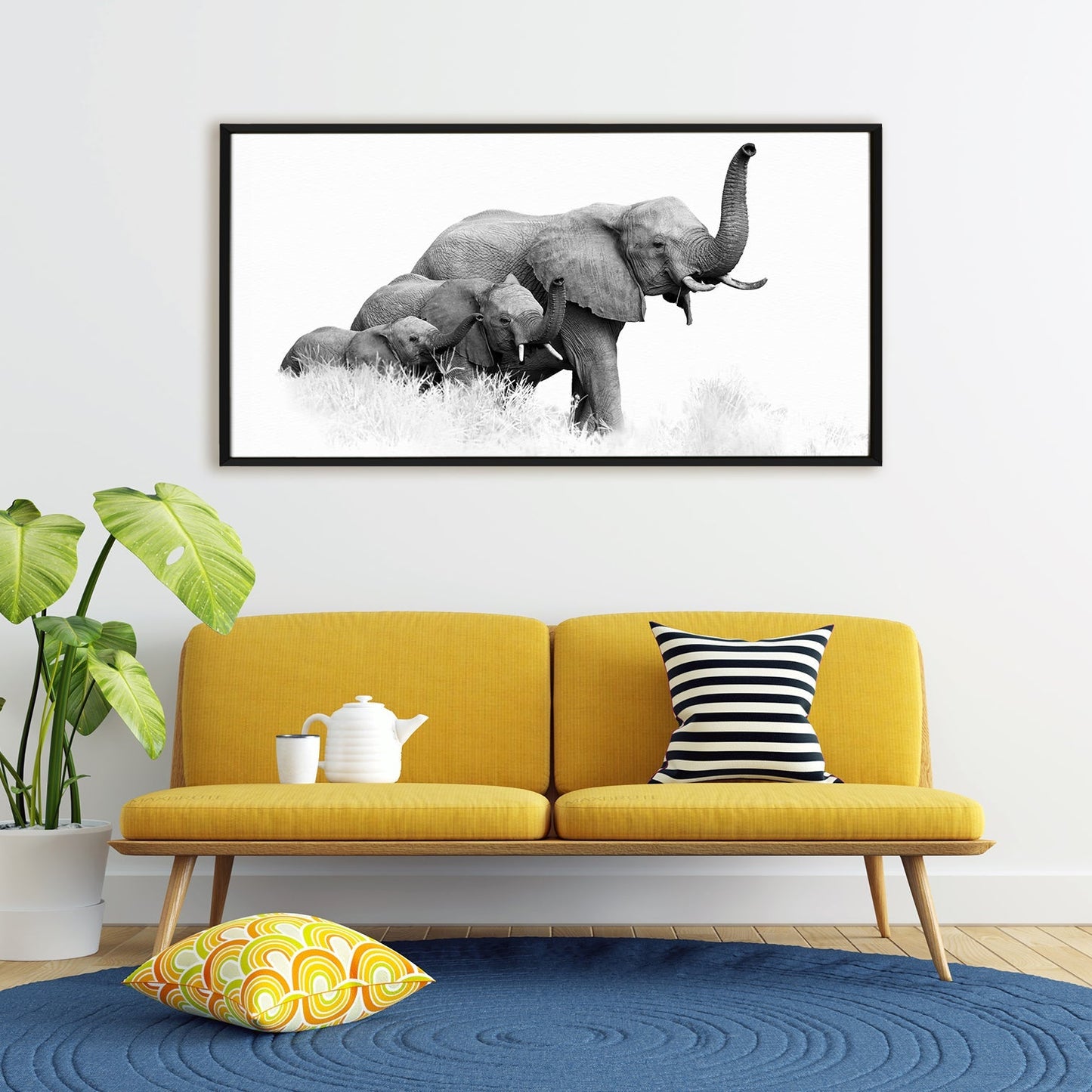 Elephant Vastu Wildlife Canvas Wall Painting Framed 24 x 48 Inch