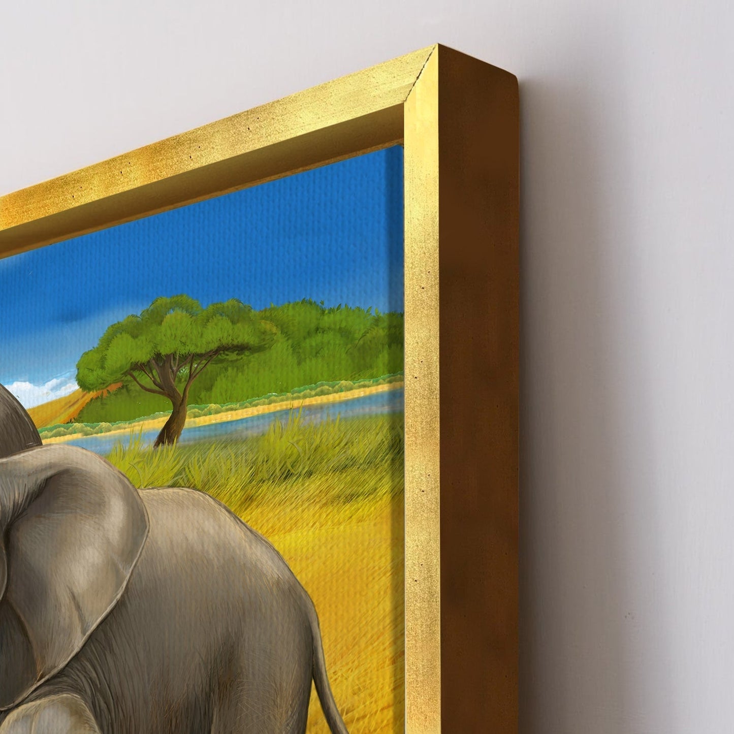 Elephants With Their Babies Vastu Canvas Painting Framed 18x24 Inch