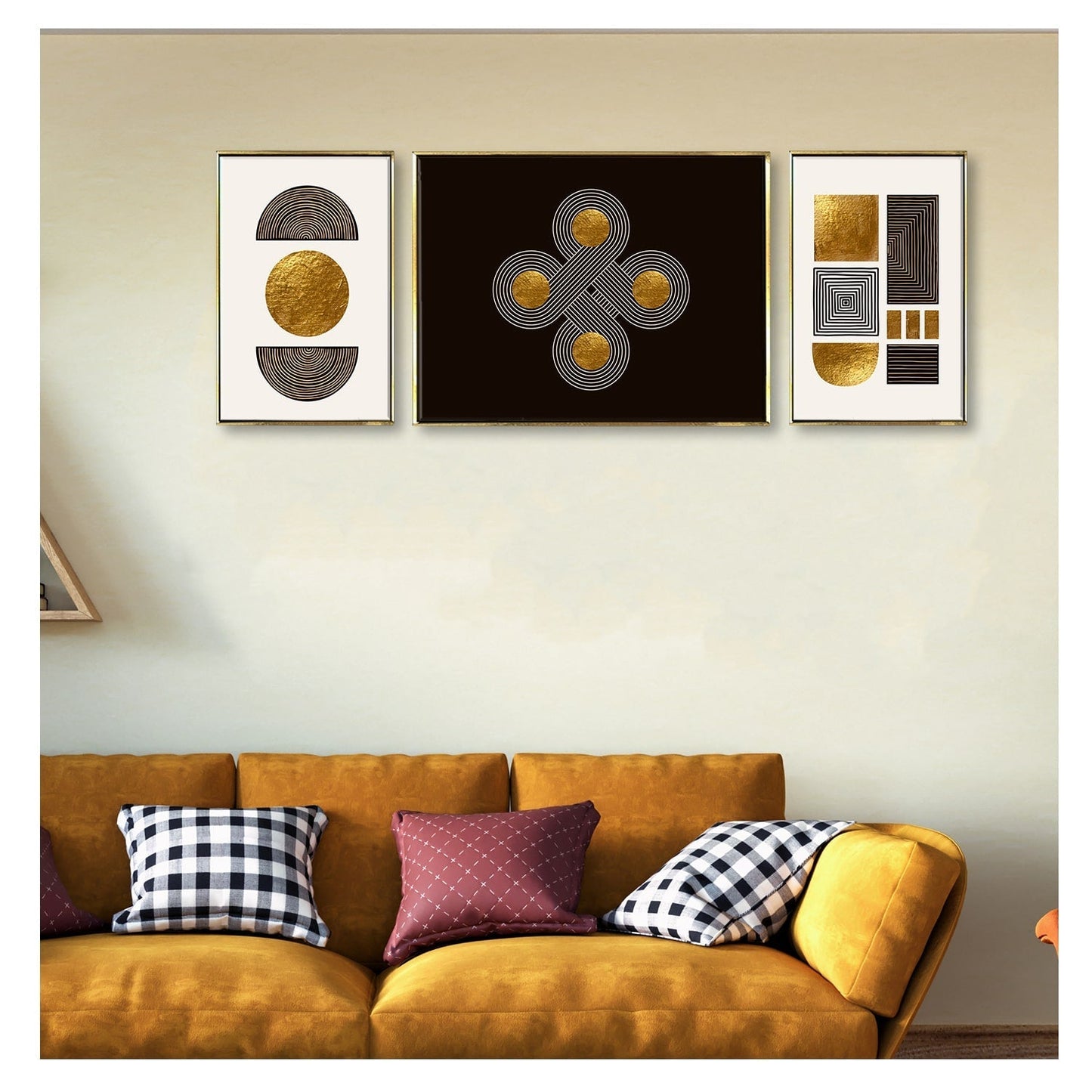 Fashionable modern Gold Circle- Luxury Canvas Painting (3_Panels)