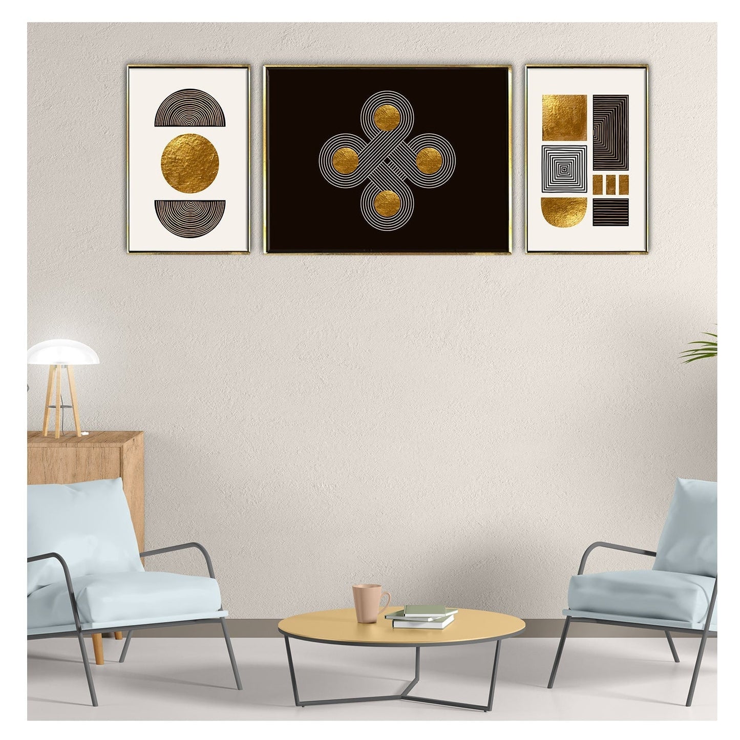 Fashionable modern Gold Circle- Luxury Canvas Painting (3_Panels)