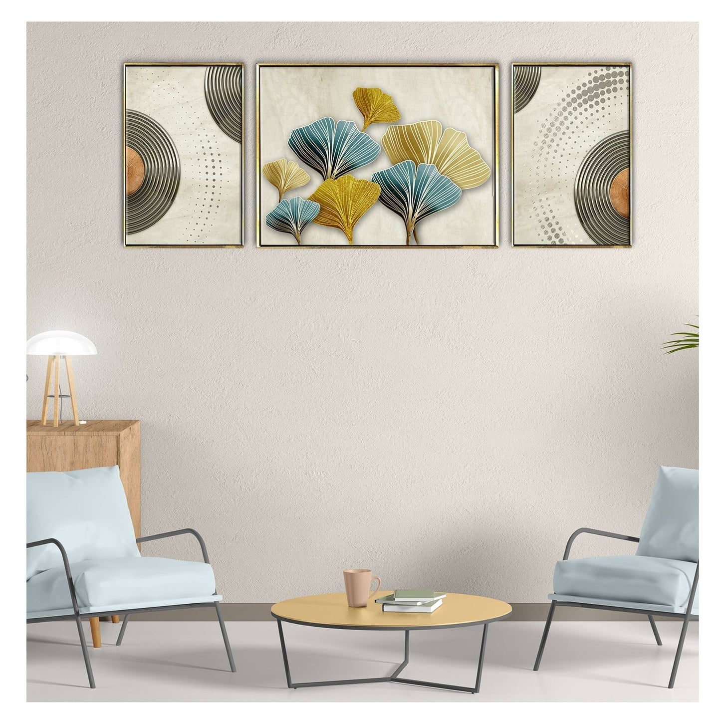 Fashionable modern Leaf Frame- Luxury Canvas Painting (3_Panels)