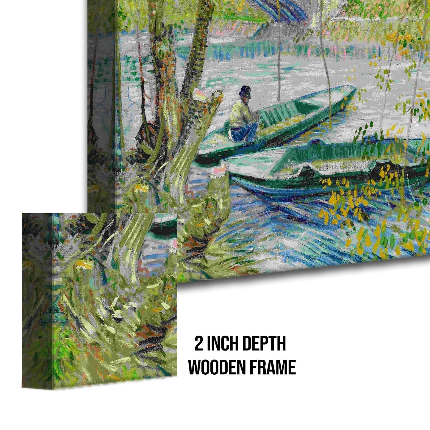 Fishing Boat and Bridge Canvas Wall Art Large Size by Vincent Van Gogh Framed Artwork For Office Living Room Bedroom Home Décor (VAWA08).