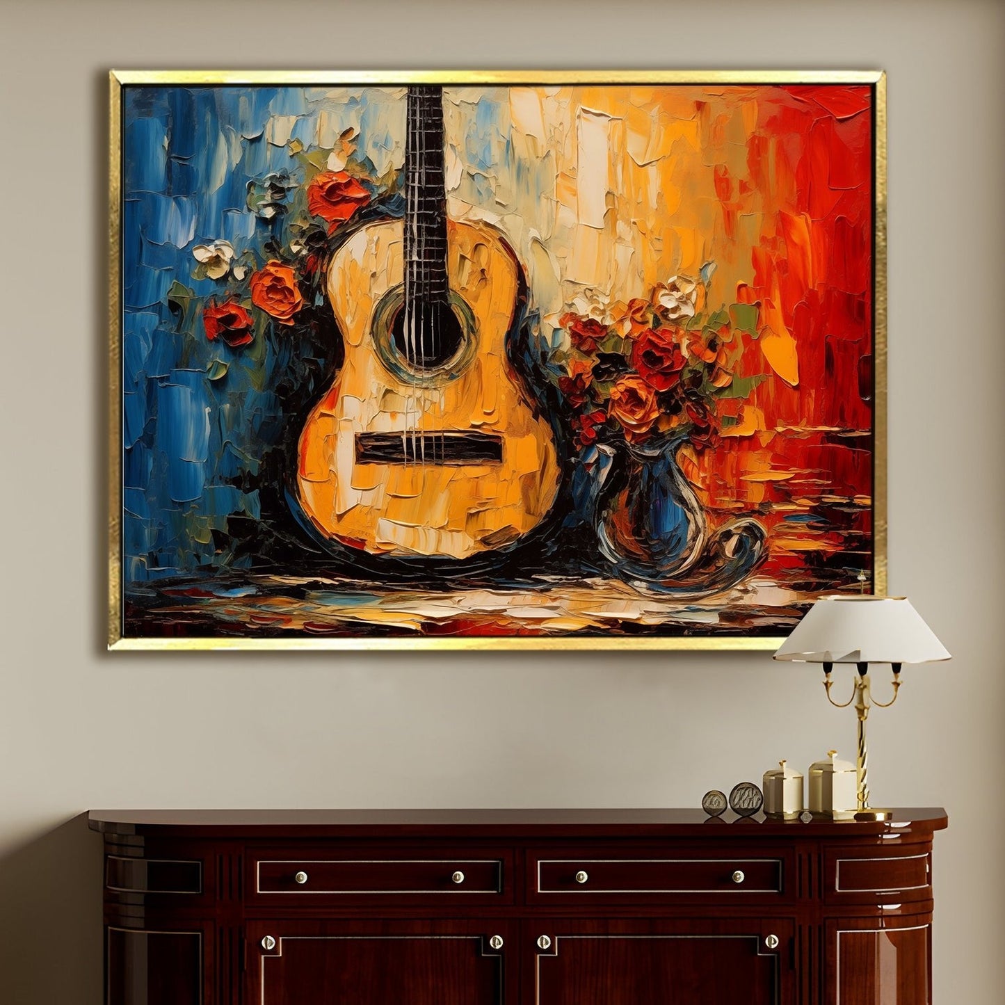 Framed Abstract Music Guotar Wall Art Painting For Home and Hotels Wall Decoration