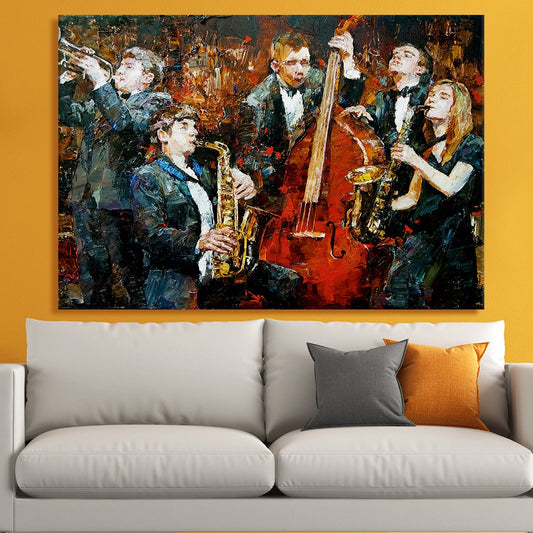 Jazz Band Abstract Oil Pastel Style Canvas Wall Art Painting