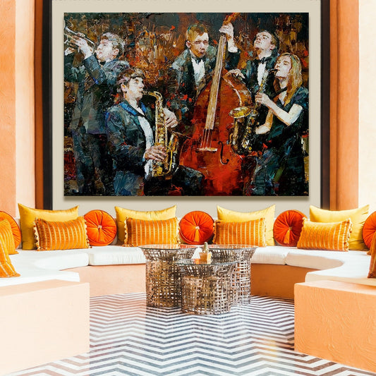 Jazz Band Abstract Oil Pastel Style Canvas Wall Art Painting