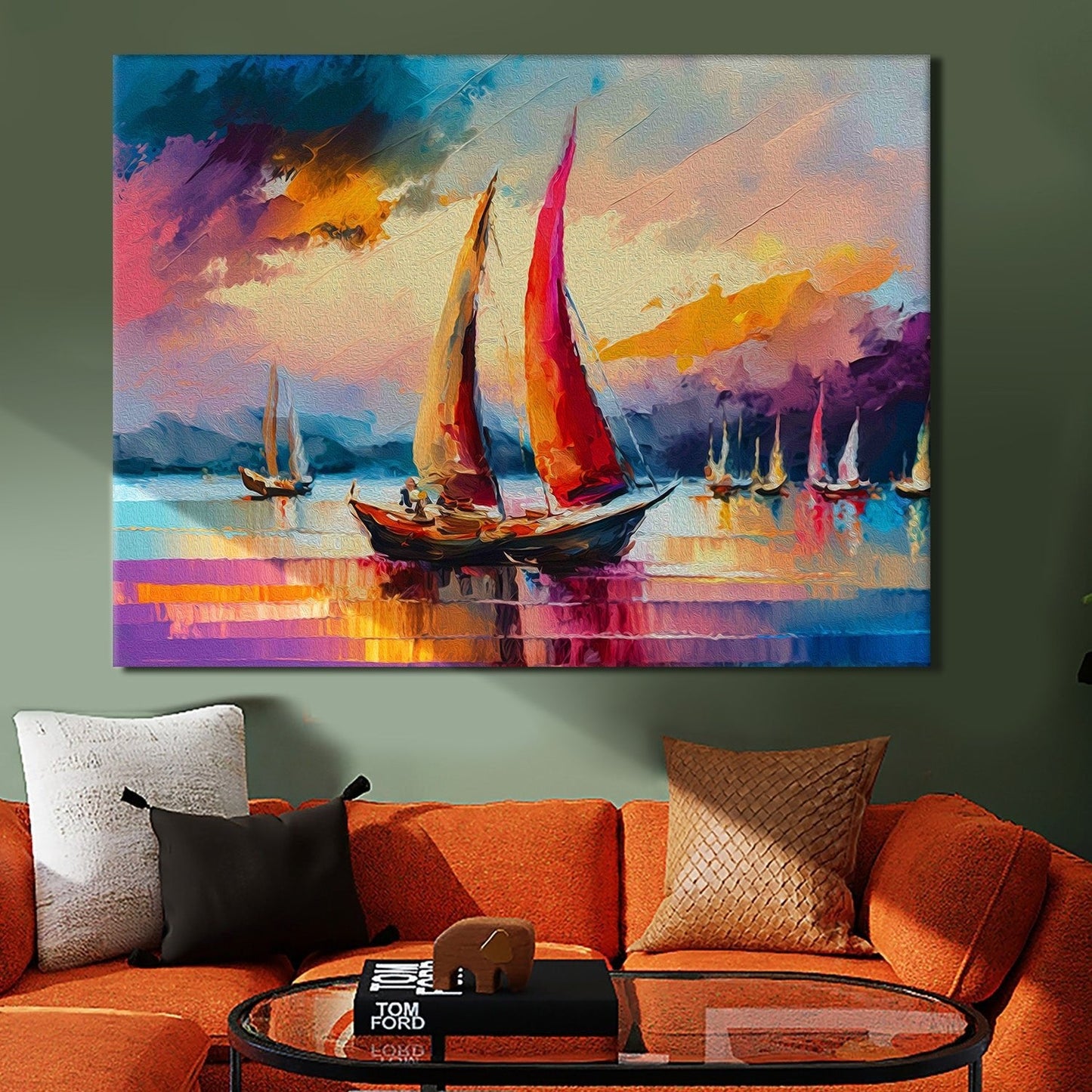Beautiful Boat Sailing in The Lake Canvas Wall Art Painting