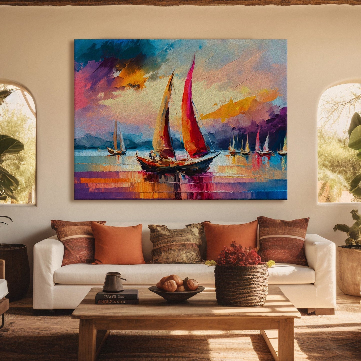 Beautiful Boat Sailing in The Lake Canvas Wall Art Painting