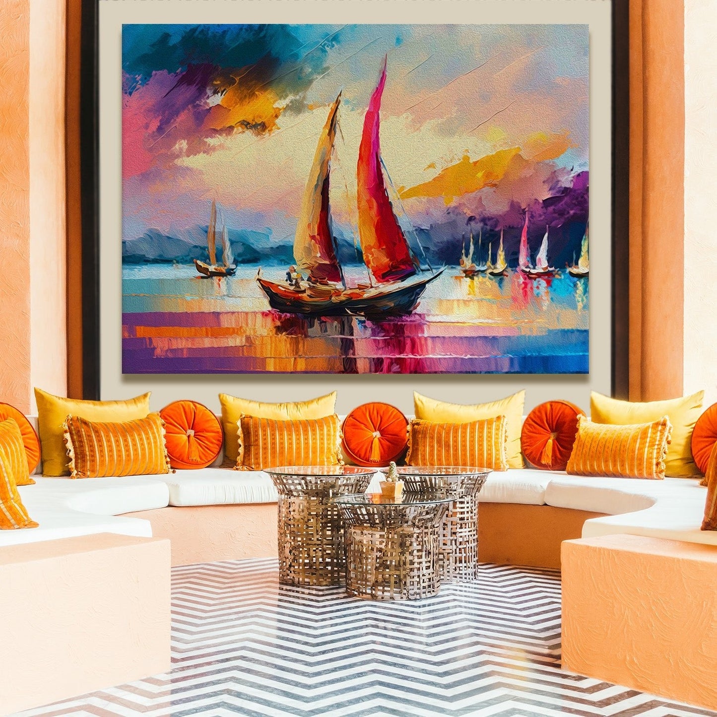 Beautiful Boat Sailing in The Lake Canvas Wall Art Painting