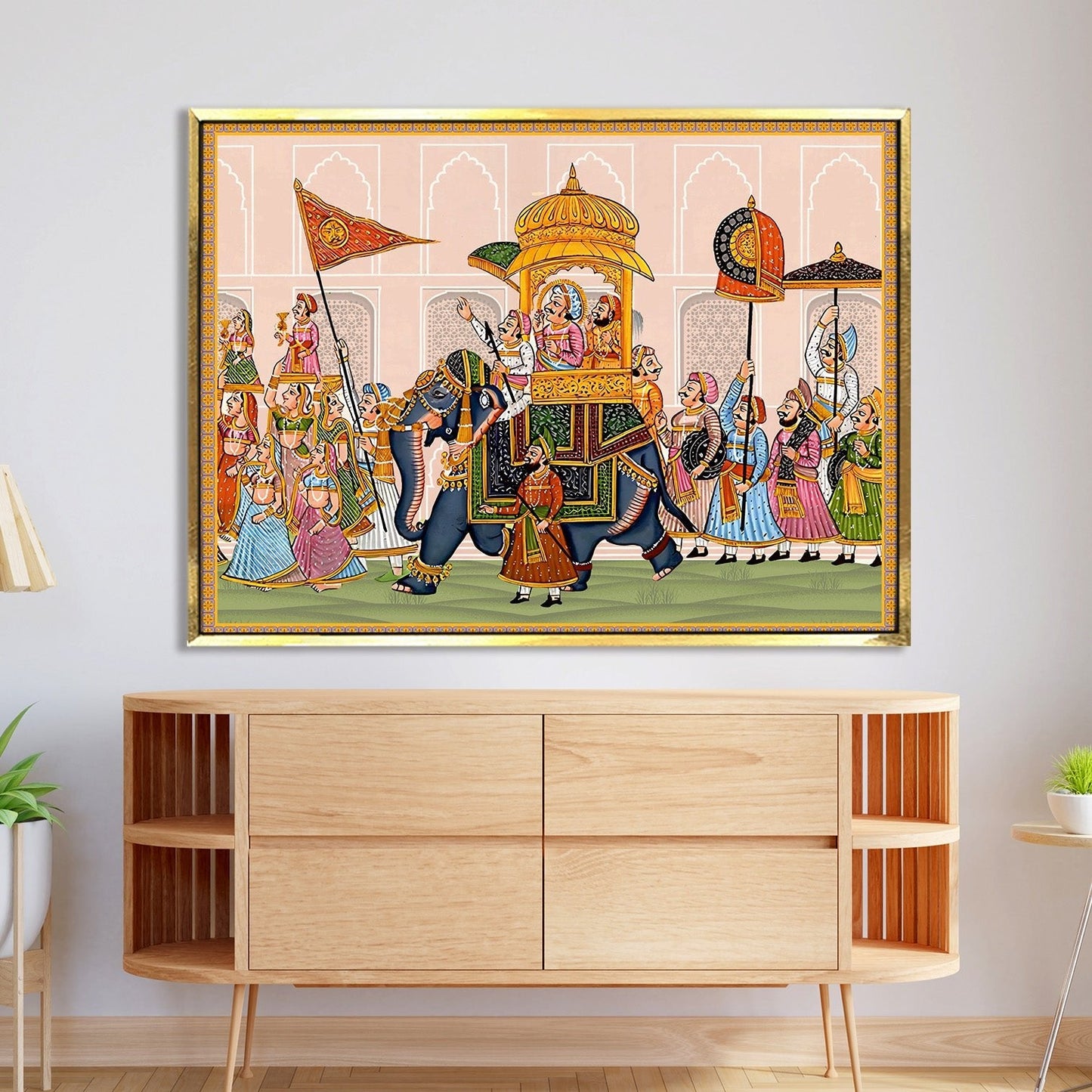 Mughal King Riding Elephant Canvas Wall Art