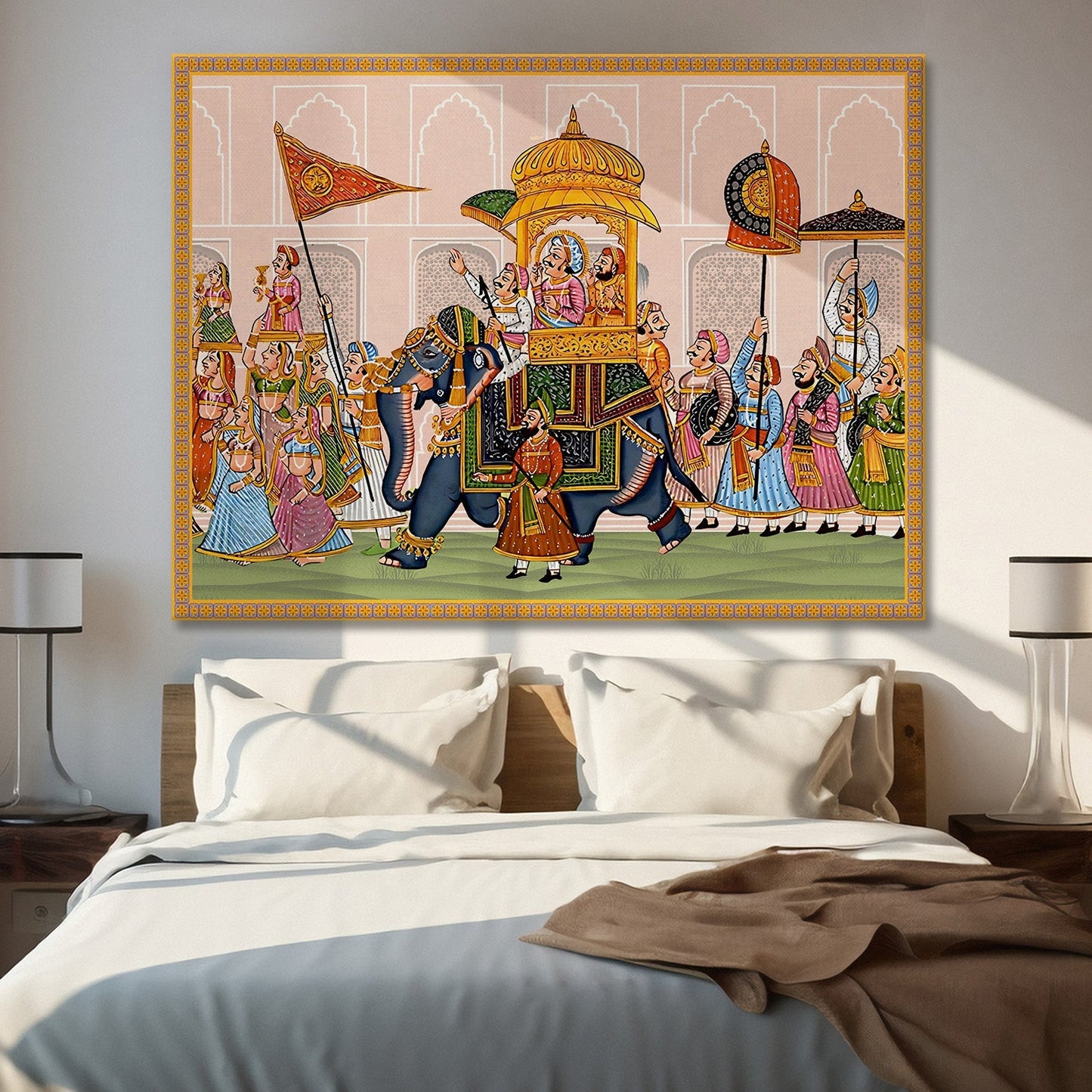 Mughal King Riding Elephant Canvas Wall Art