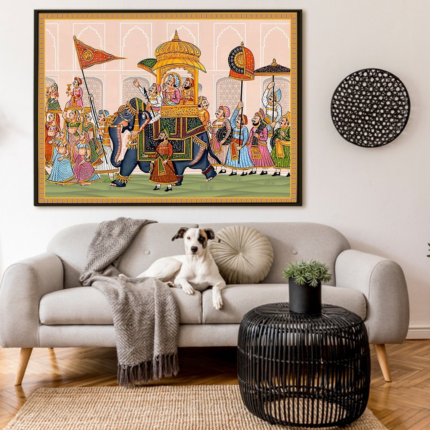 Mughal King Riding Elephant Canvas Wall Art