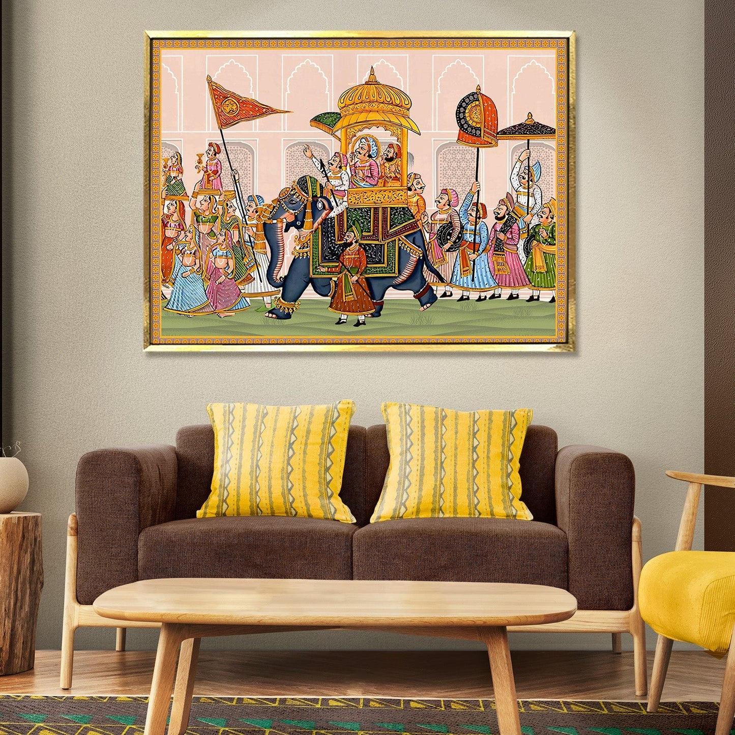 Mughal King Riding Elephant Canvas Wall Art