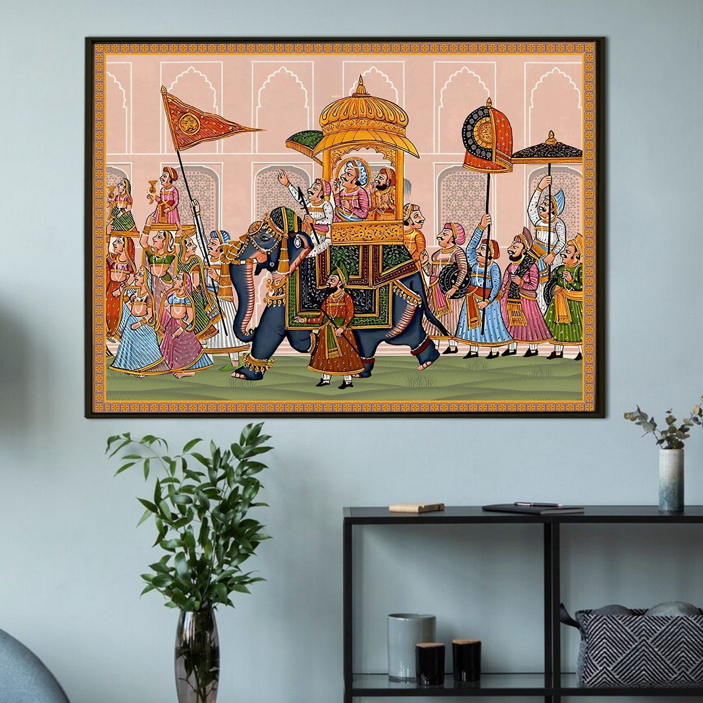 Mughal King Riding Elephant Canvas Wall Art