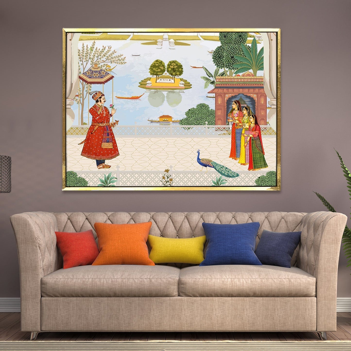 Mughal King Welcoming By Women Traditional Canvas Painting