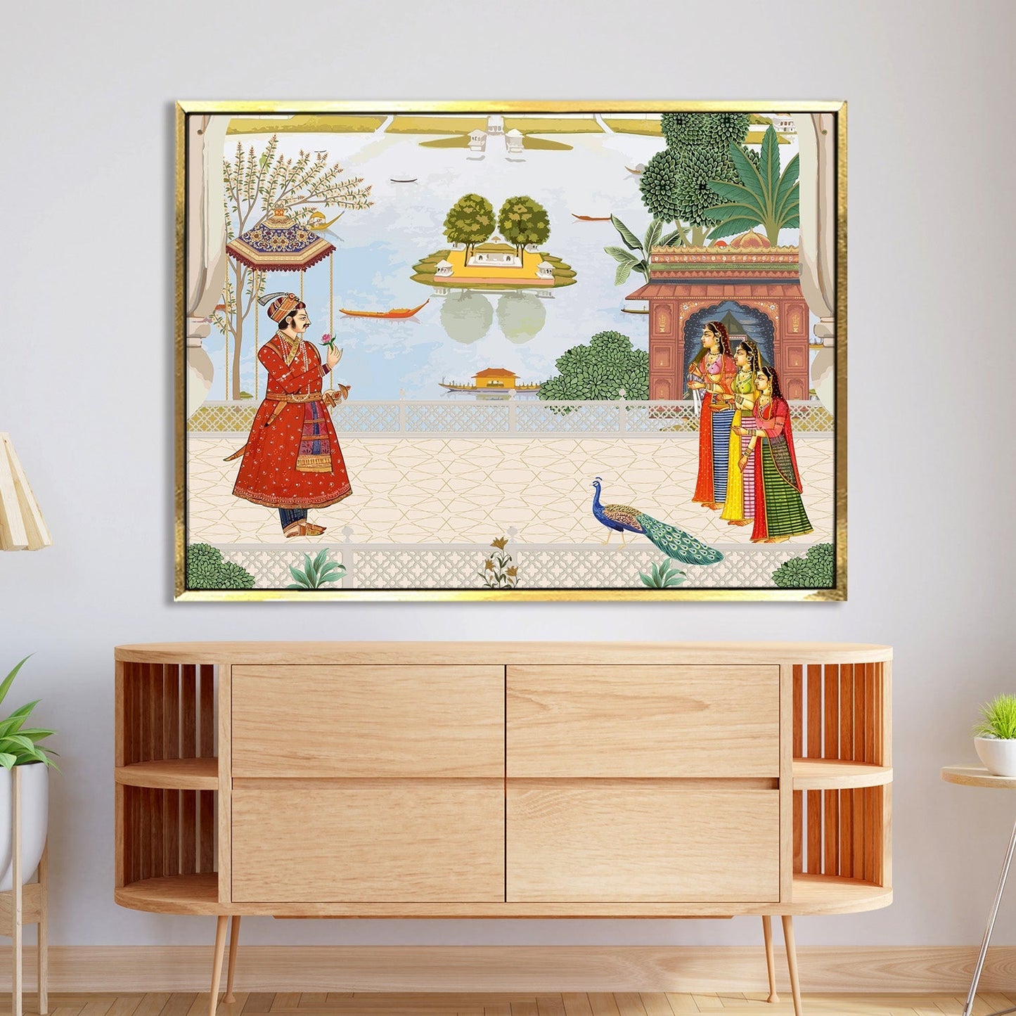 Mughal King Welcoming By Women Traditional Canvas Painting