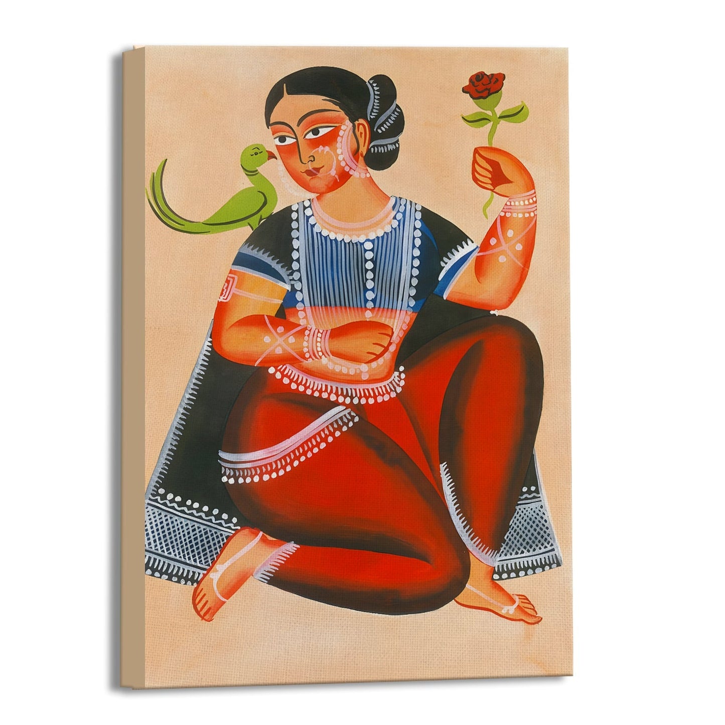 Lady with Parrot and Rose Canvas Wall Art Painting