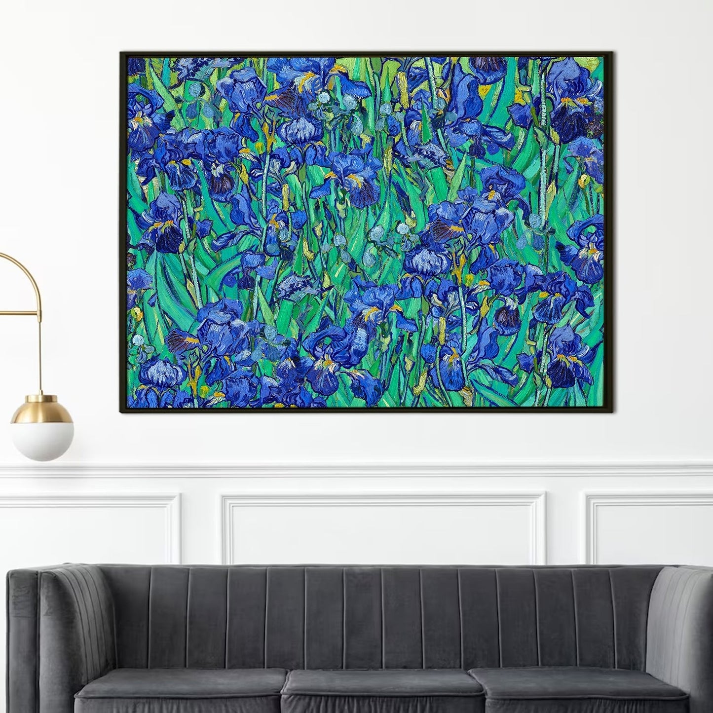 Irises Blue Flower Painting By Vincent Van Gogh. Famous Floral Canvas Wall Art Large Size for Living Room Home Office Décor (VAWA013).