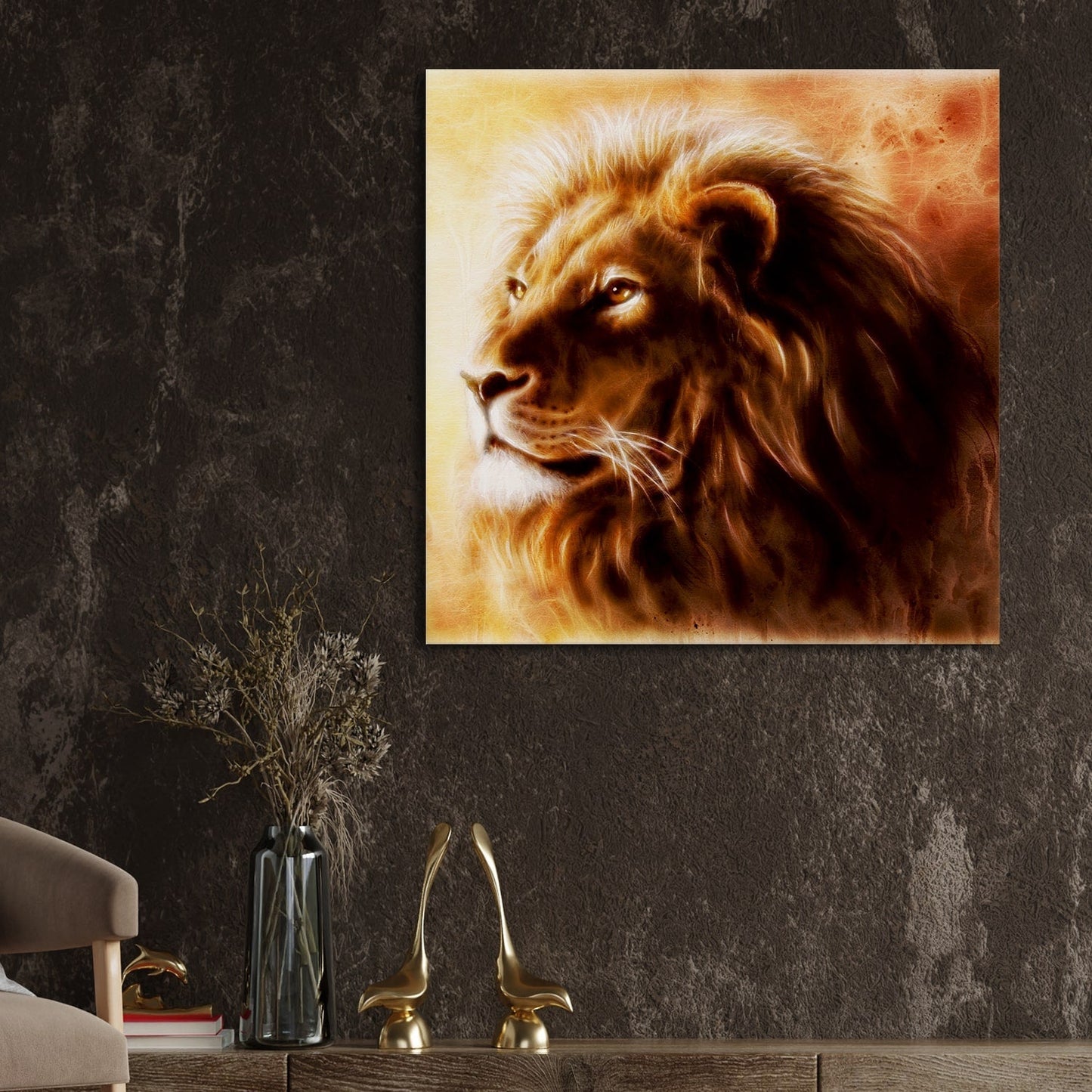 Brown Lion Wildlife Canvas Wall Art Painting