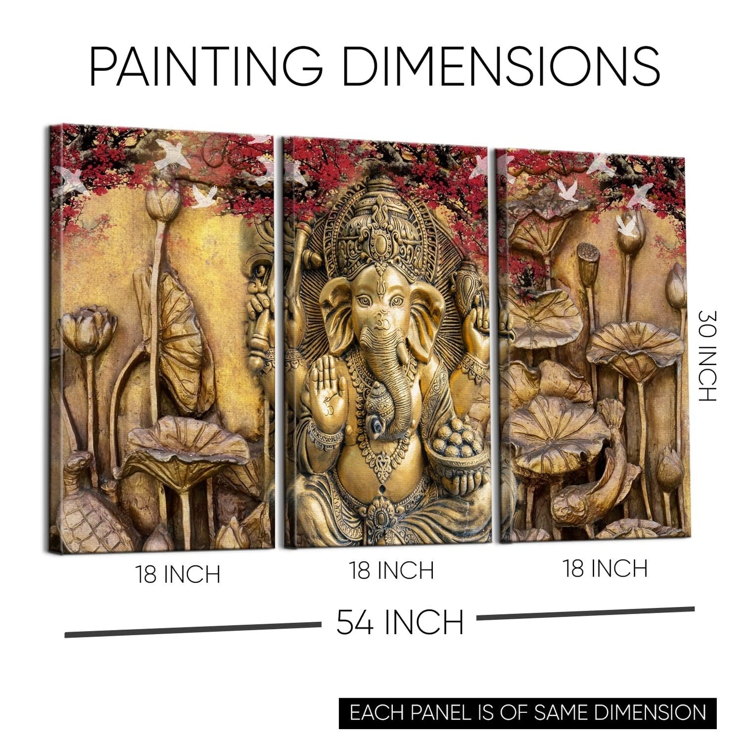 Lord Ganesha Canvas Painting For Living Room Wall Decoration(30X 54 Inch)