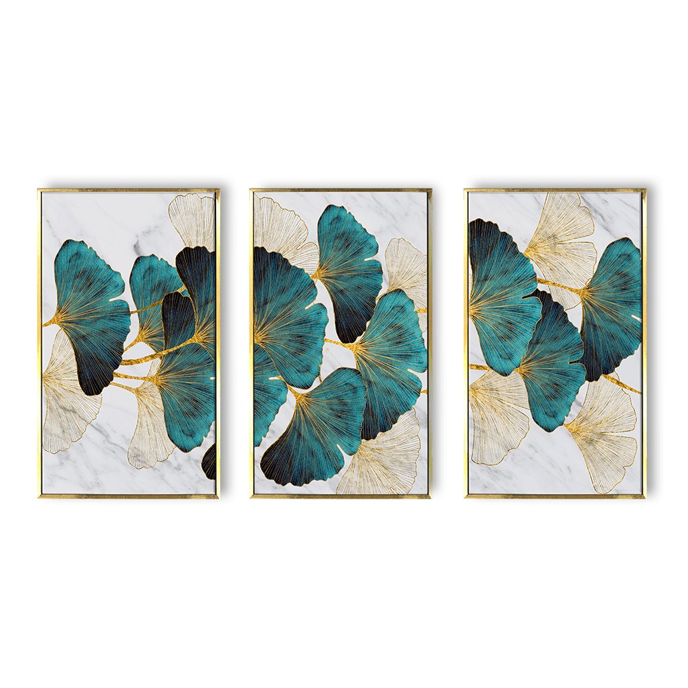 Luxury Birds and Ginkgo Leaf's Canvas Painting Framed For Living Room Wall Decoration