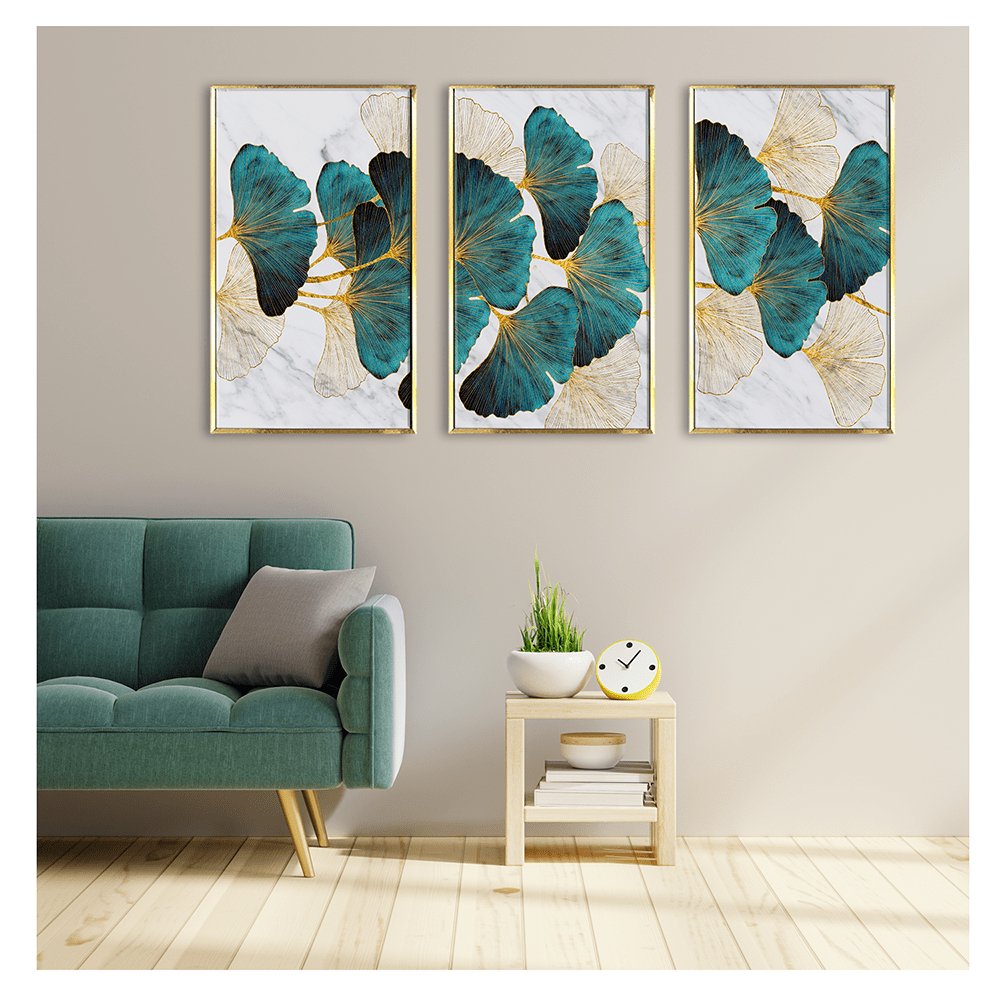 Luxury Birds and Ginkgo Leaf's Canvas Painting Framed For Living Room Wall Decoration