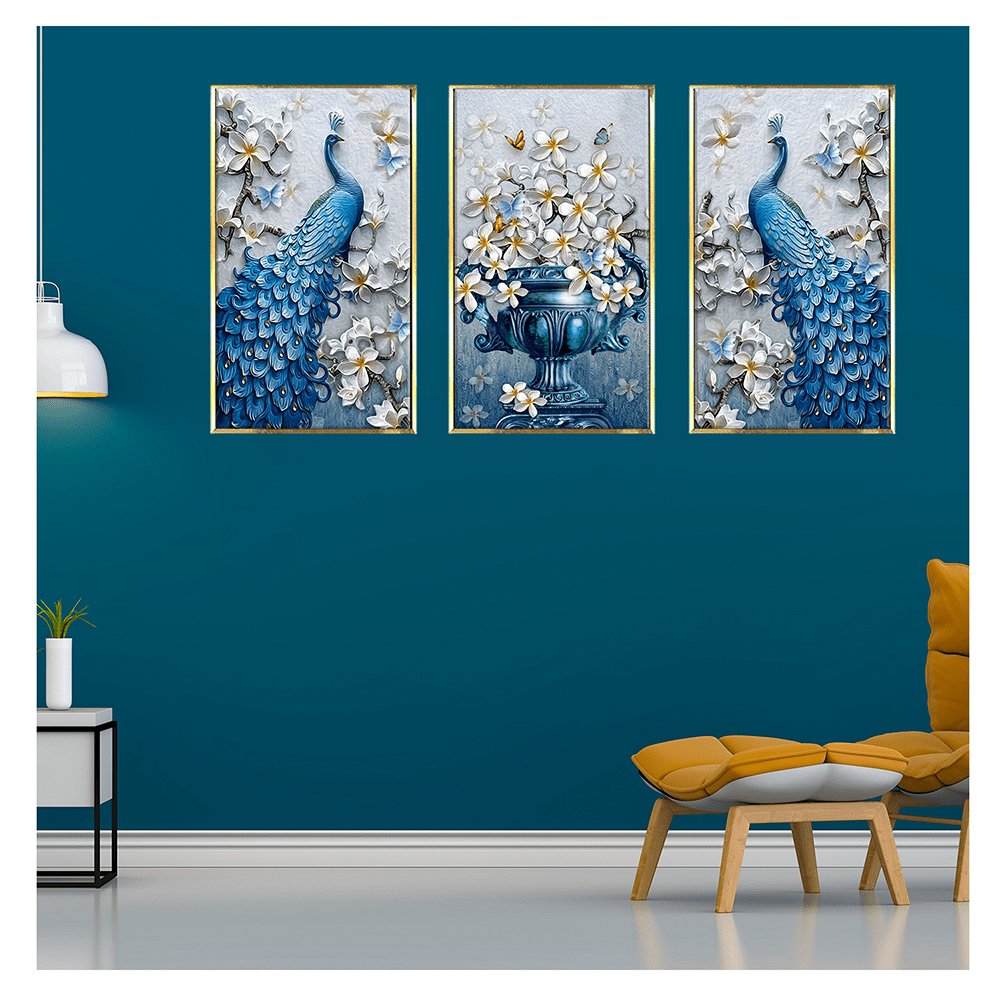 Luxury Peacock Canvas Painting Framed For Home and office Wall decoration (3_Panels)