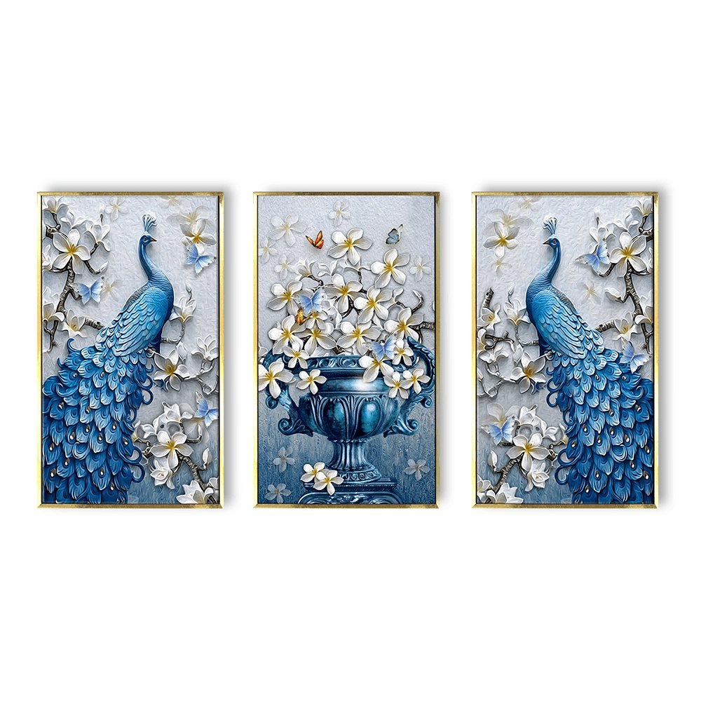 Luxury Peacock Canvas Painting Framed For Home and office Wall decoration (3_Panels)