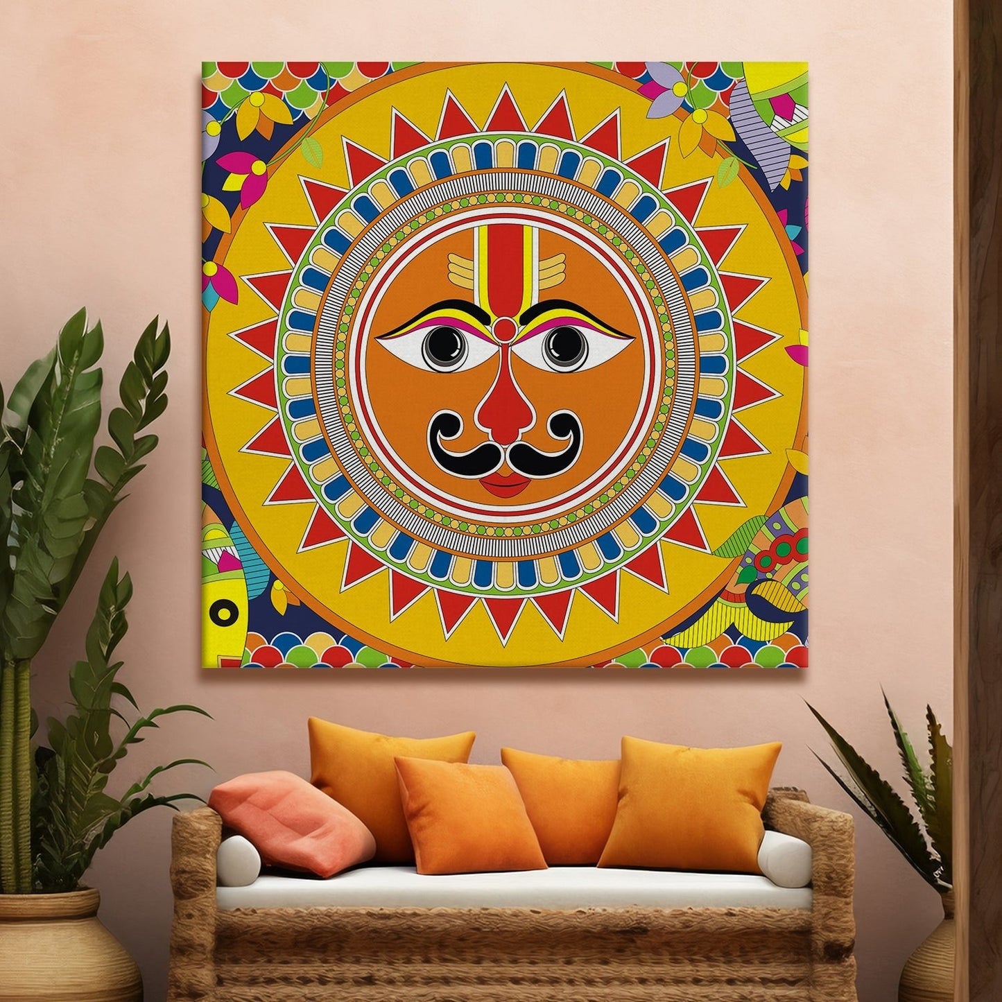 Madhubani Sun Canvas Wall Art Painting