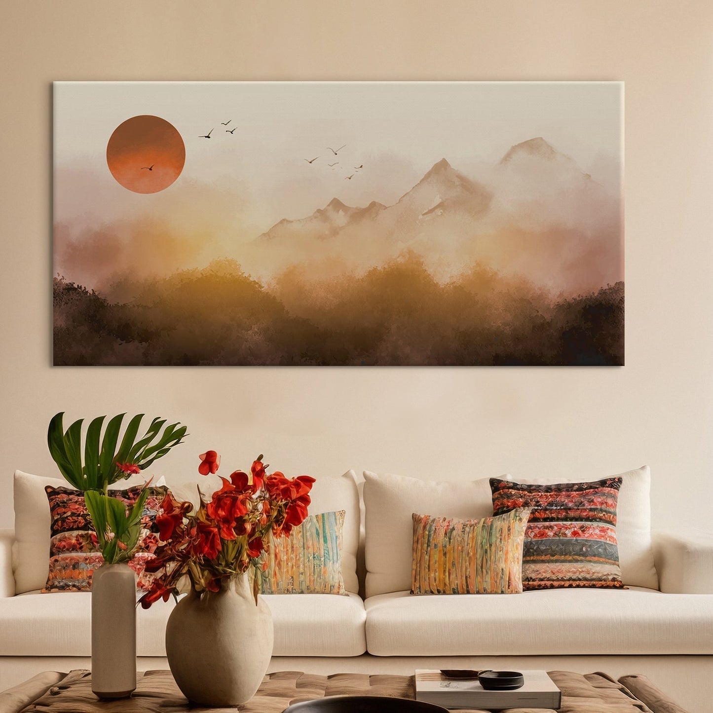 Sunrise Landscape Misty Forest Canvas Wall Art Paintings.