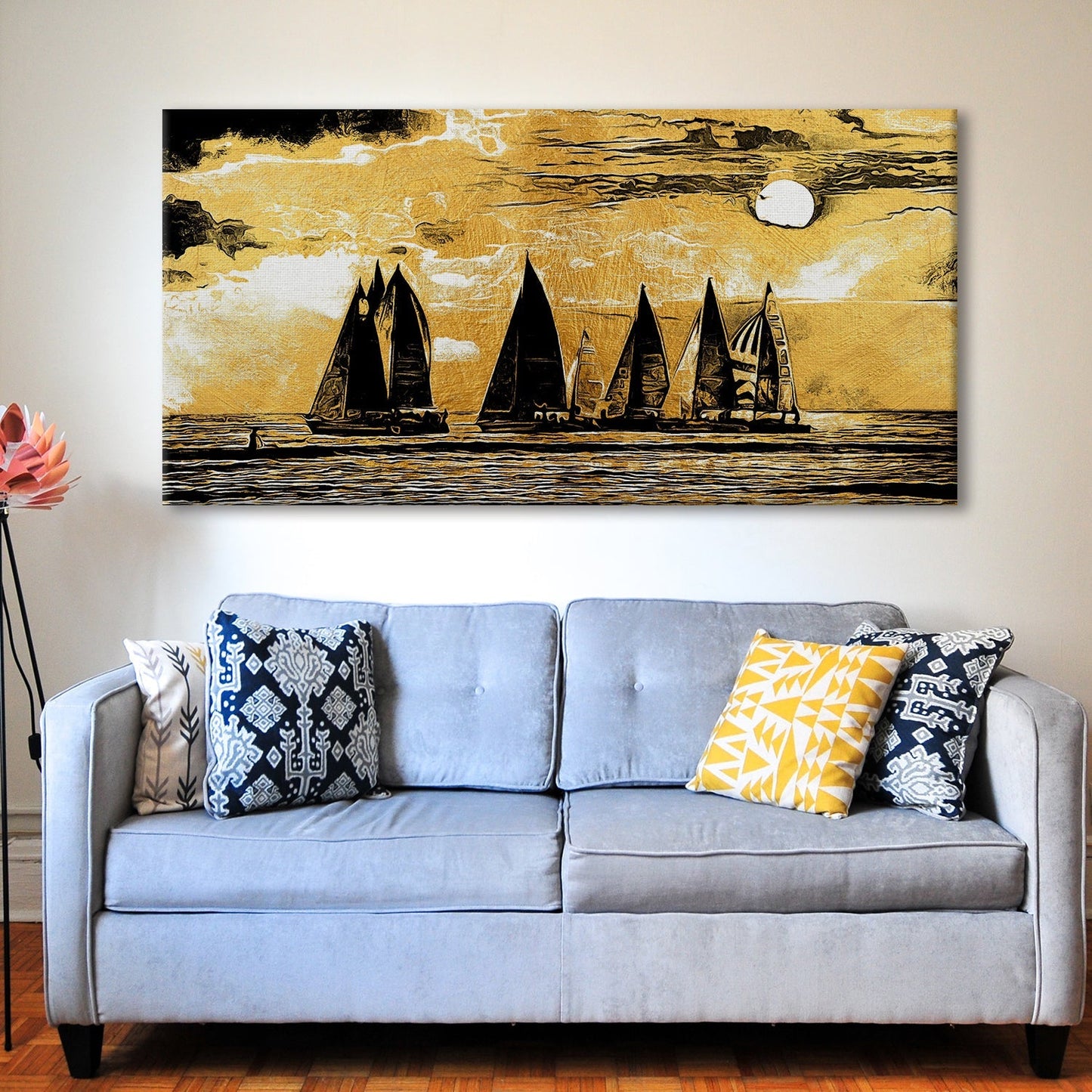 Sailboat under gold sand Canvas Wall Art Paintings.