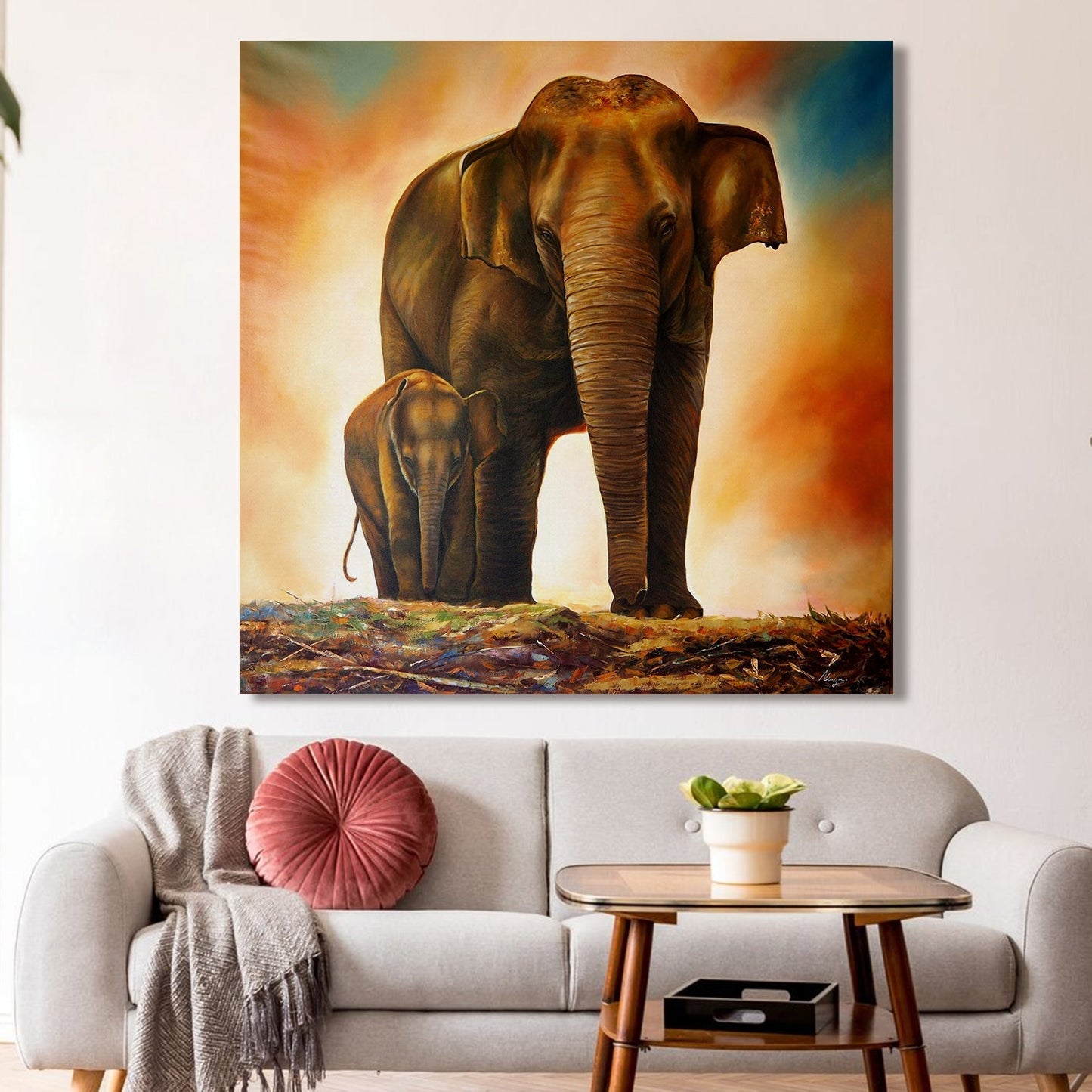 Elephant Family Canvas Wall Art Painting