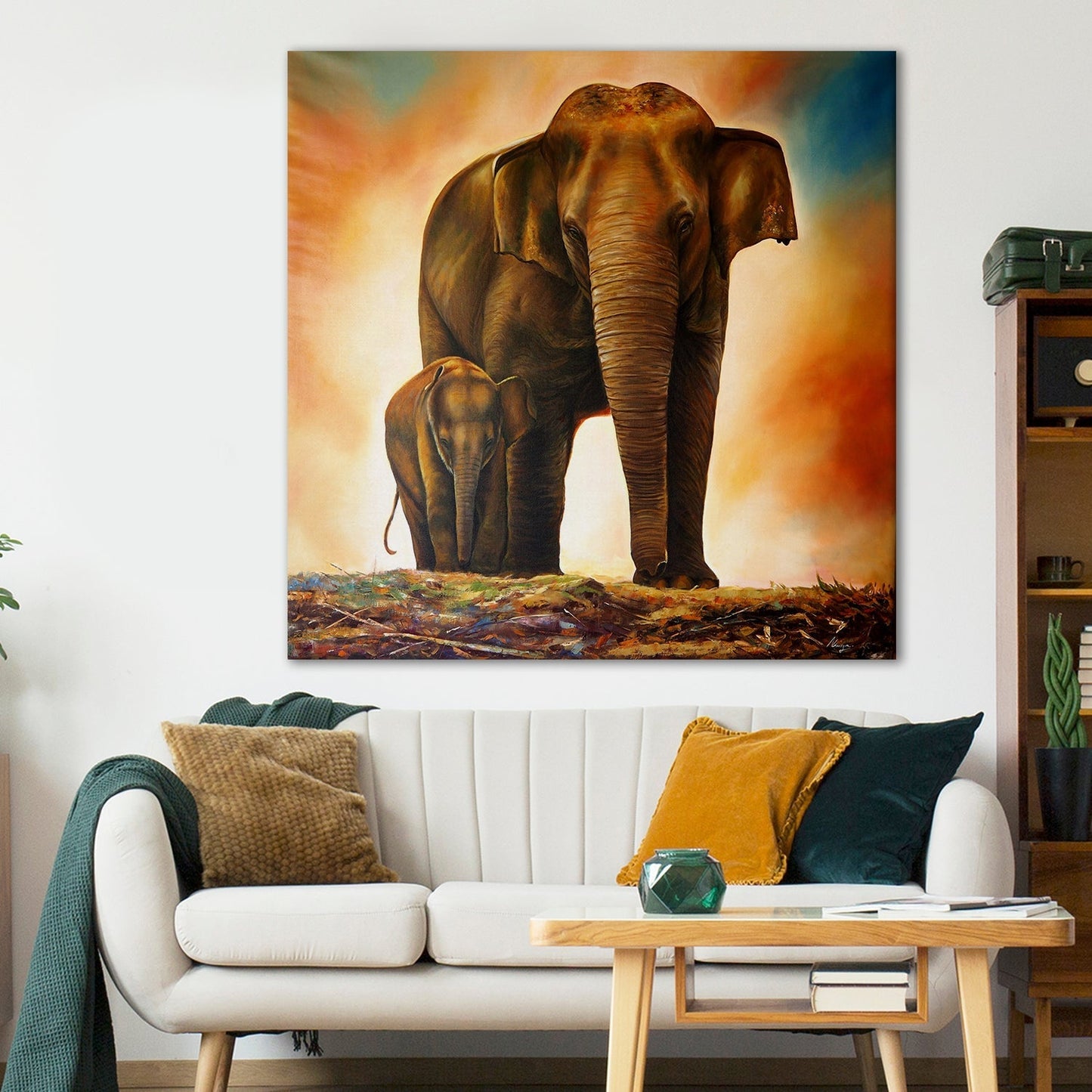 Elephant Family Canvas Wall Art Painting