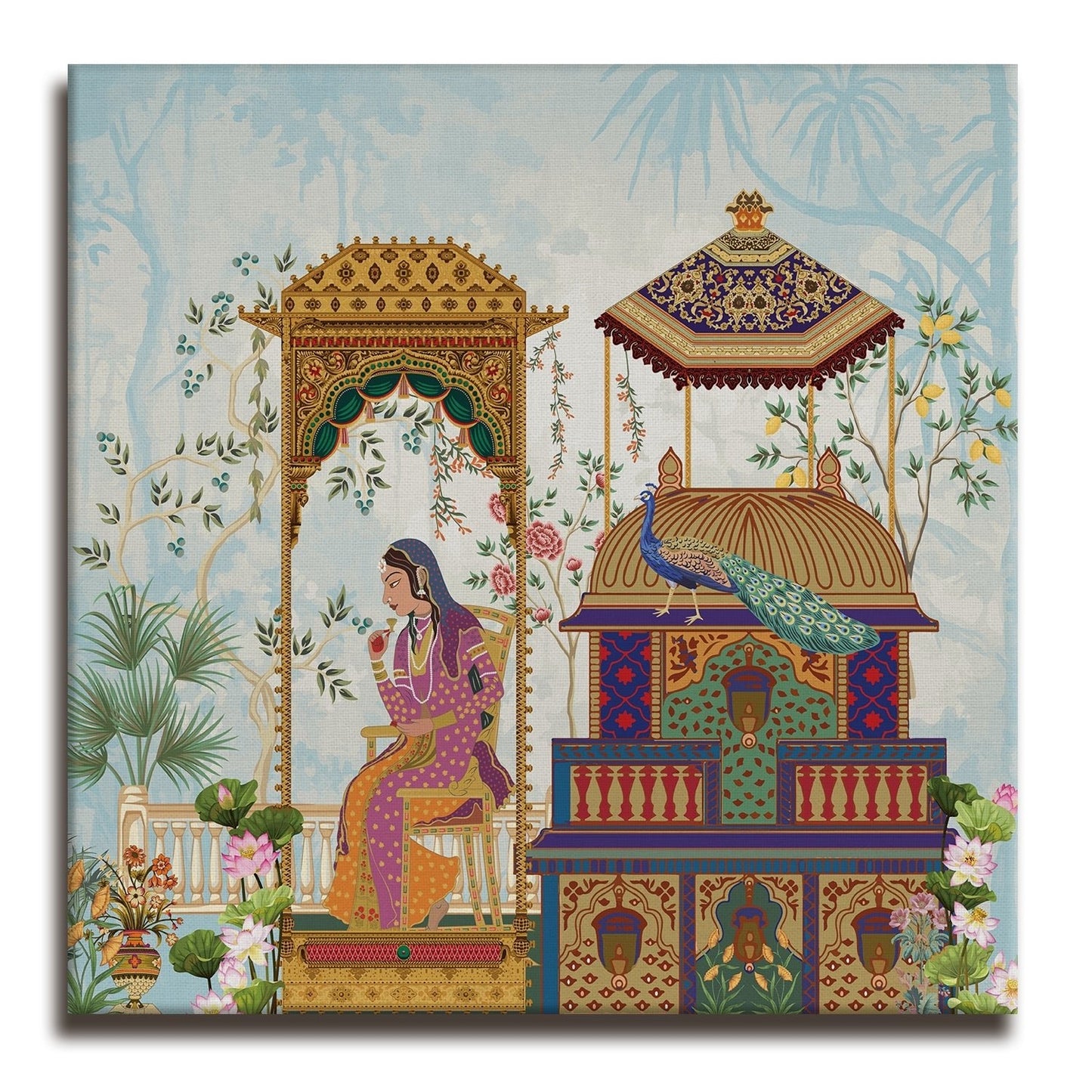 Mughal Indian Wall Art Canvas Painting For Living Room Wall Decoration