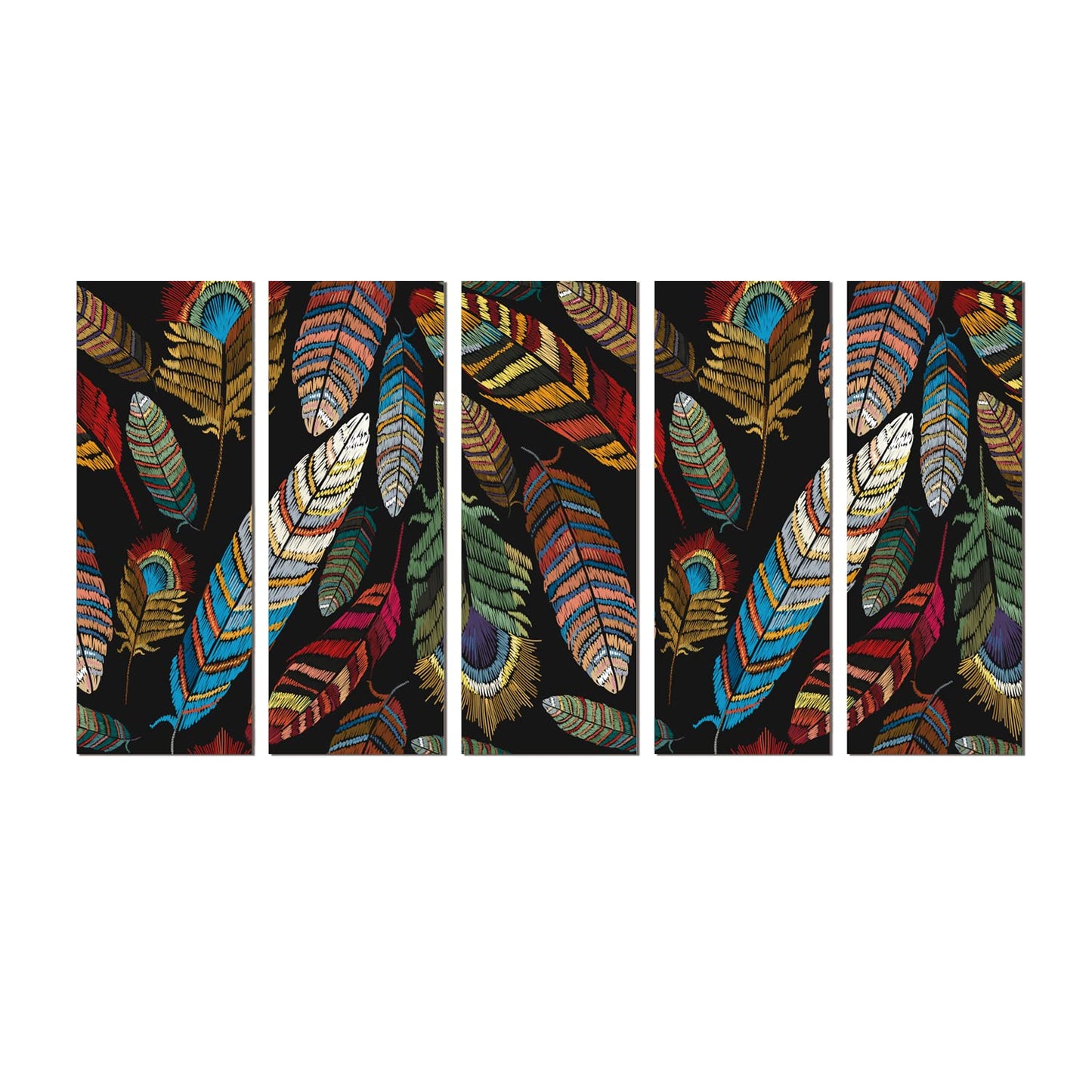 Peacock Feathers Vibrant 5 Panel Luxury Wall Art Painting For Living Room Wall Decor