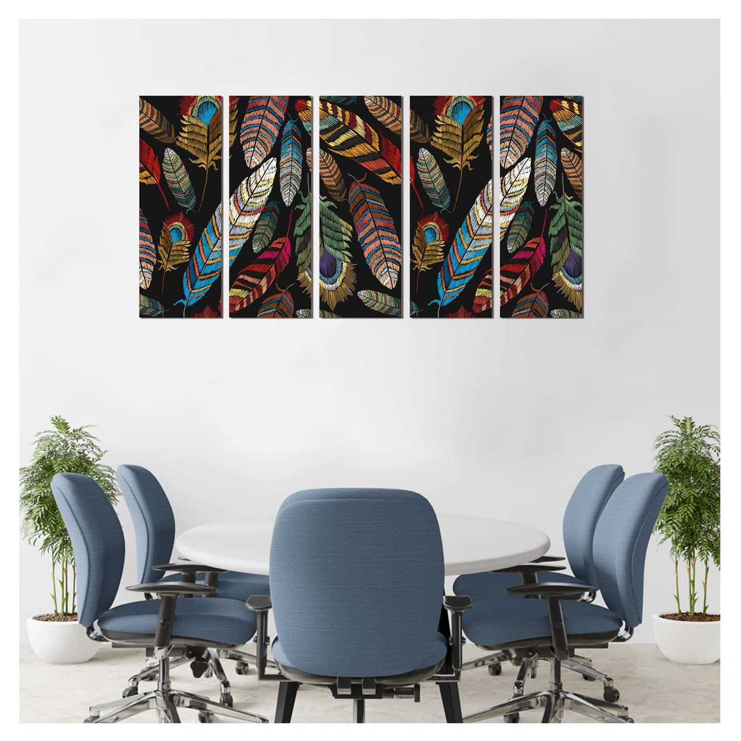 Peacock Feathers Vibrant 5 Panel Luxury Wall Art Painting For Living Room Wall Decor