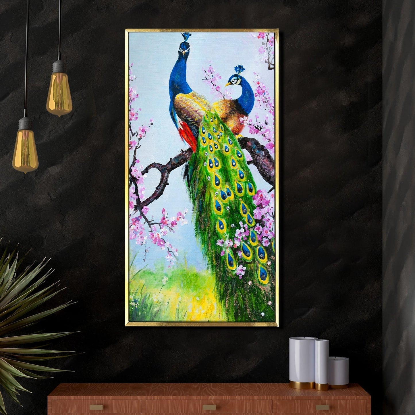 Peacock Vastu Painting Framed For Home and Office Wall Decoration