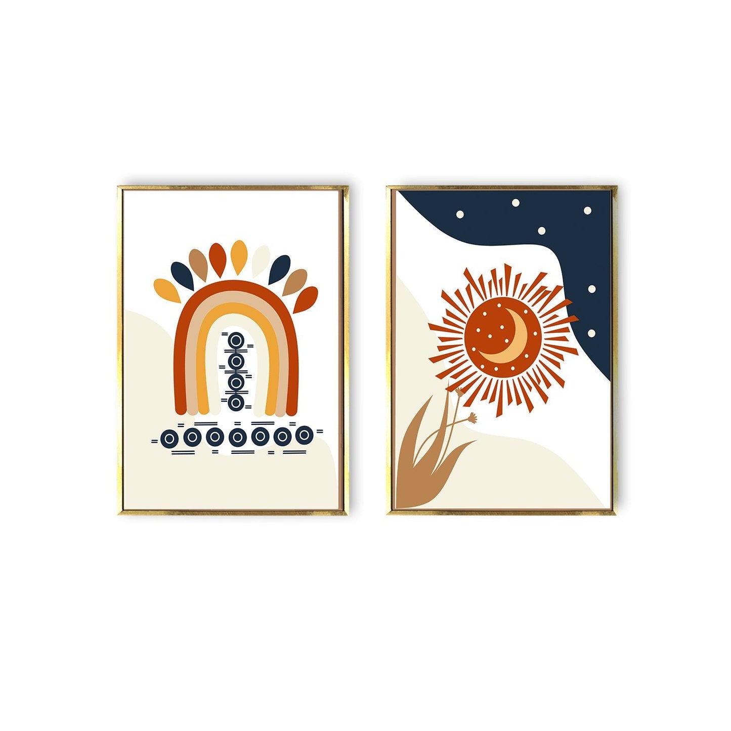Rainbow, sun and moon of Boho Chic Canvas Wall art Painting