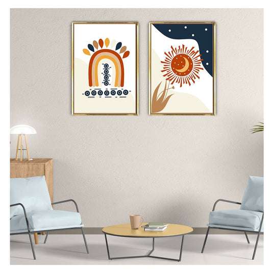 Rainbow, sun and moon of Boho Chic Canvas Wall art Painting