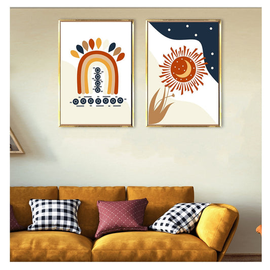 Rainbow, sun and moon of Boho Chic Canvas Wall art Painting