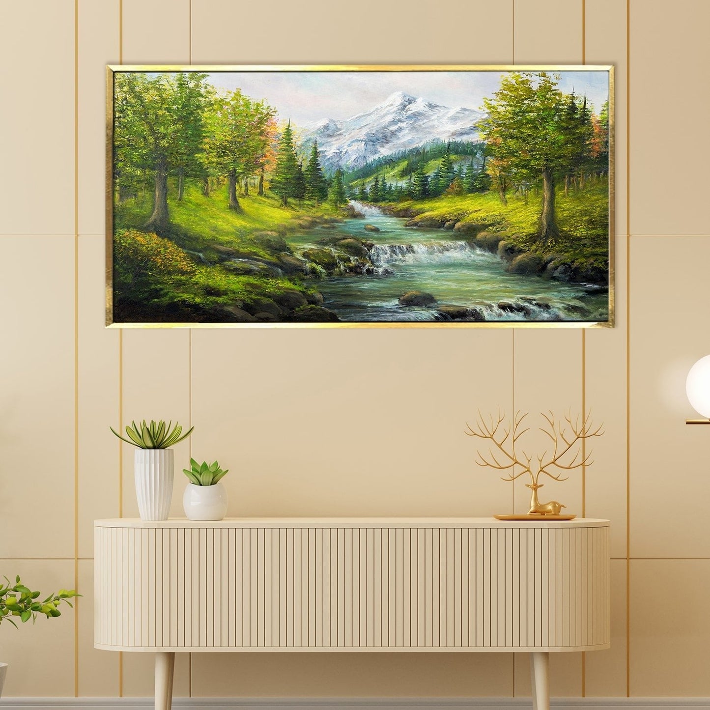 Beautiful Spring River In Mountain III Canvas Wall Art Paintings