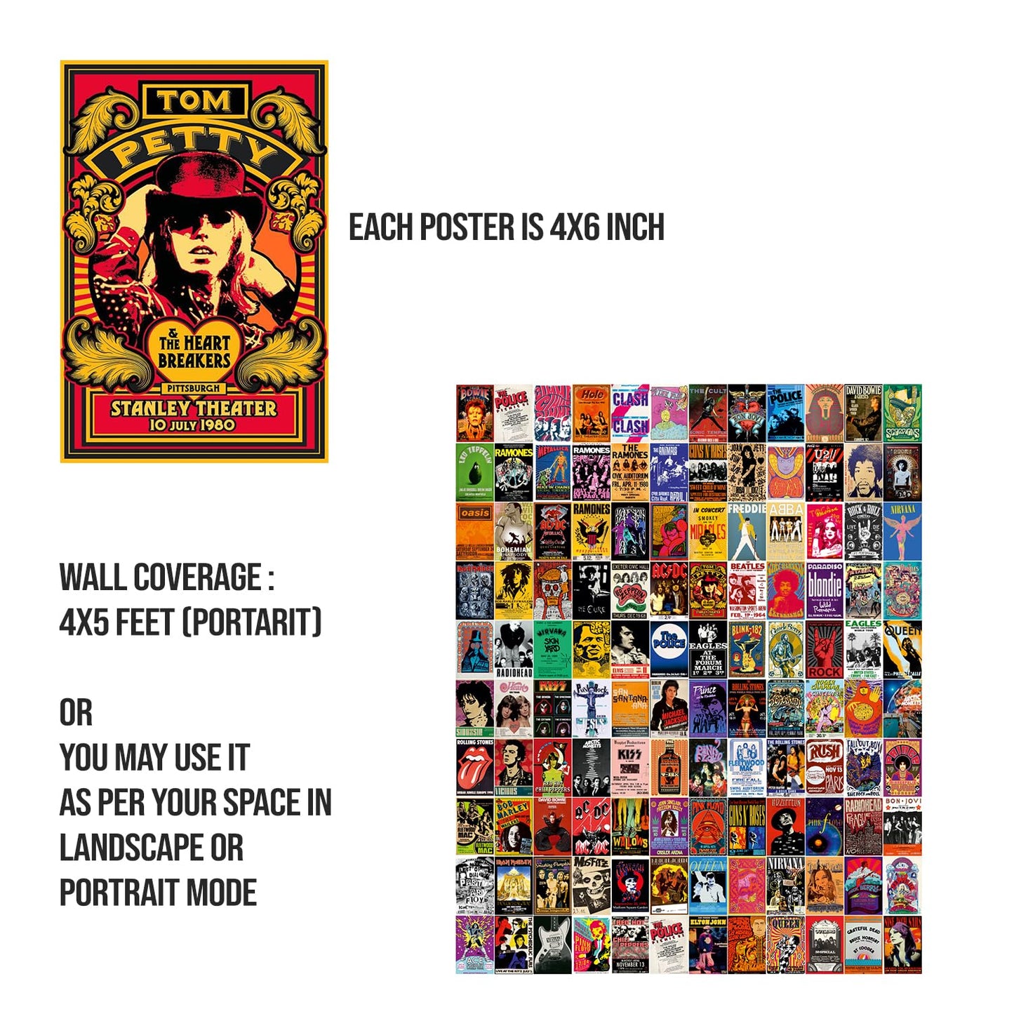 Rock Band Posters Set of 120 Small Wall Poster Set Wall Collage for Home Decoration Office Decor Size 6 in x 4 inch (ROCK BAND)