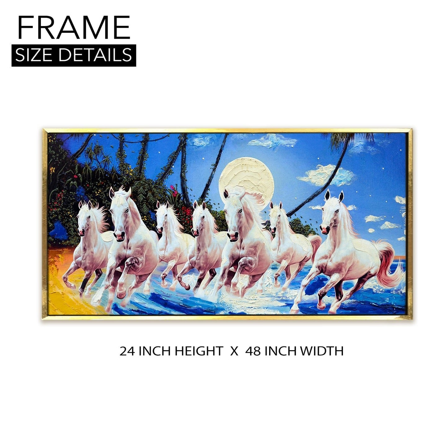 Seven Running Horses Vastu Canvas Paintings Framed For Living Room Wall Decoration (VAWA03)