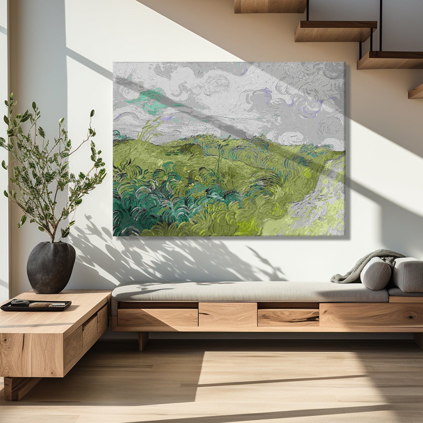 Vincent Van Gogh Canvas Print - Green Wheat Fields - Vintage Wall Art Large Size for Living Room Bedroom Office Home Décor. (VAWA016).