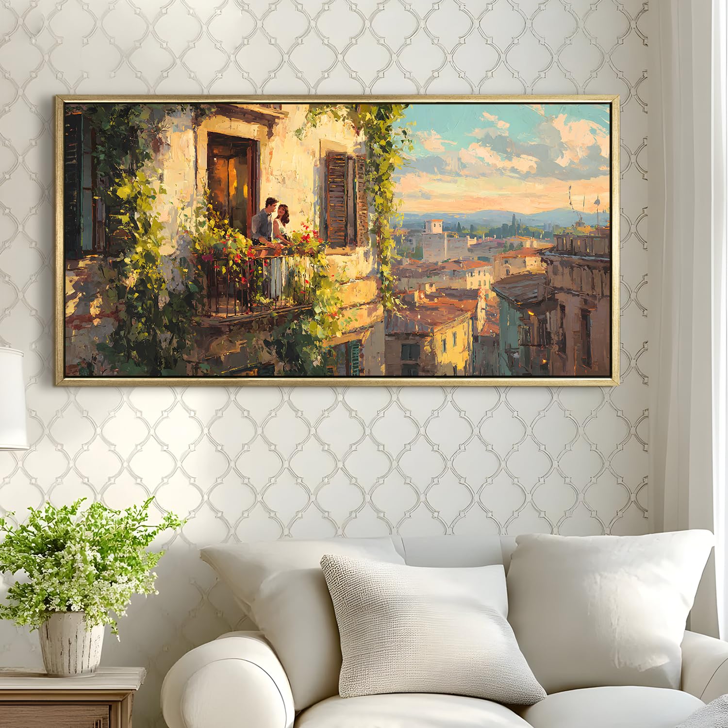 Vintage Balcony Canvas Wall Painting For Hotel 