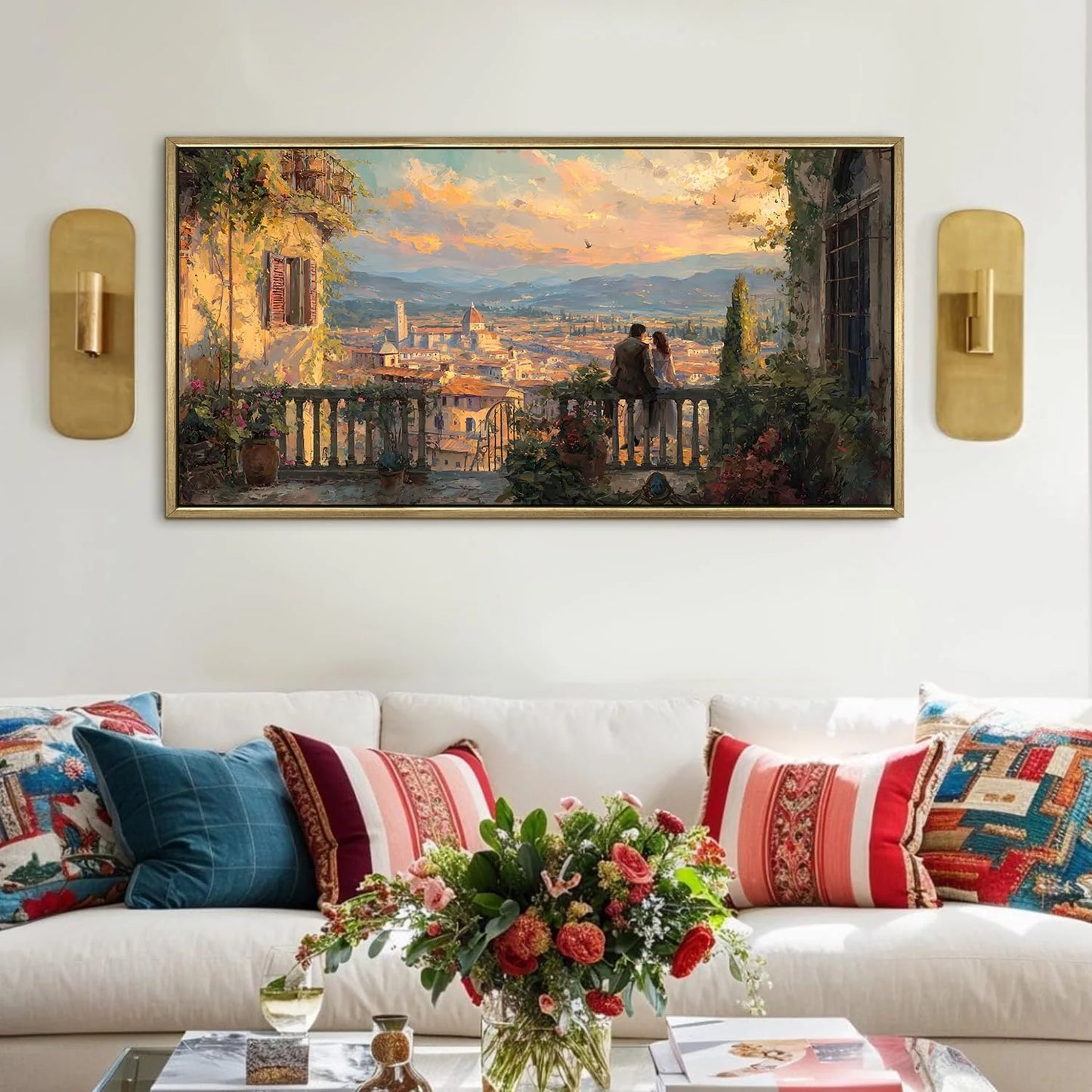 Vintage Florence Balcony Canvas Wall Painting For Hotel