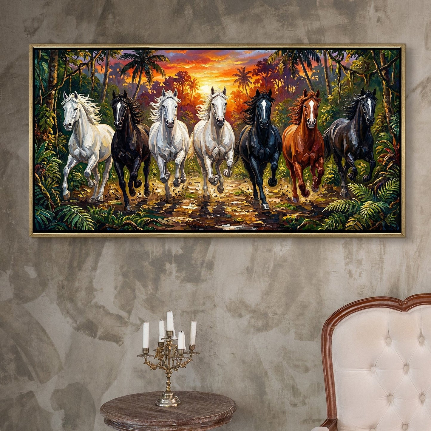 Seven Running Horses Wall Painting