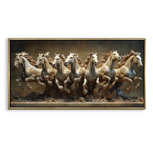 Seven Running Horses Wall Painting for Vastu & Prosperity