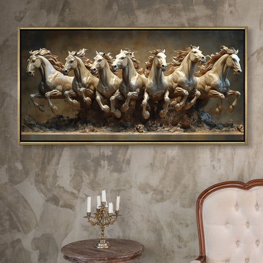 Seven Running Horses Wall Painting for Vastu & Prosperity