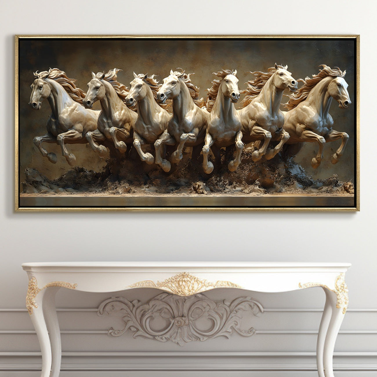 Seven Running Horses Wall Painting for Vastu & Prosperity